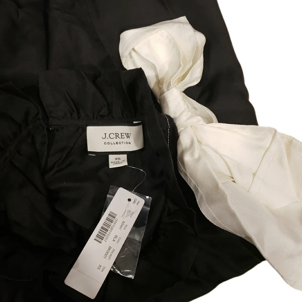 NWT J. Crew Collection XS Silk Twill Black Sleeveless Top with Fixed White Bow